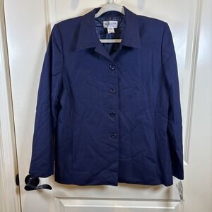 NEW Pendleton Classic Navy Red Pinstripe 100% Virgin Wool Blazer Women 12 Petite